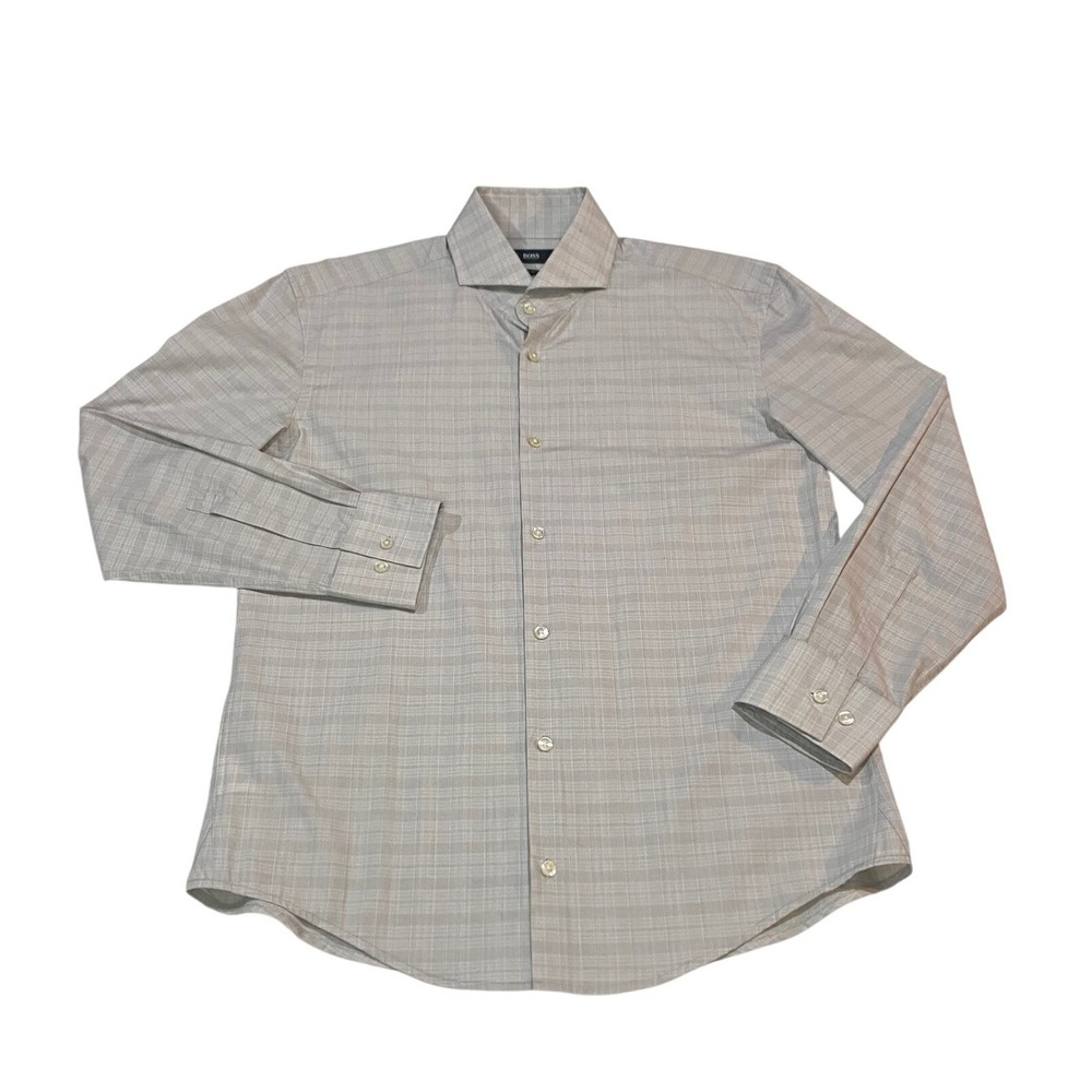Hugo Boss Dwayne Slim Fit Dress Shirt Gray Plaid Cotton 15.5 39 50162751‎